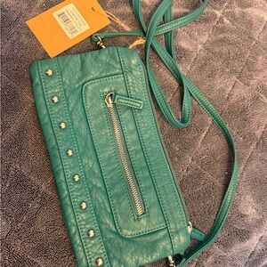 Chic Teal Crossbody Bag with Silver Accents
